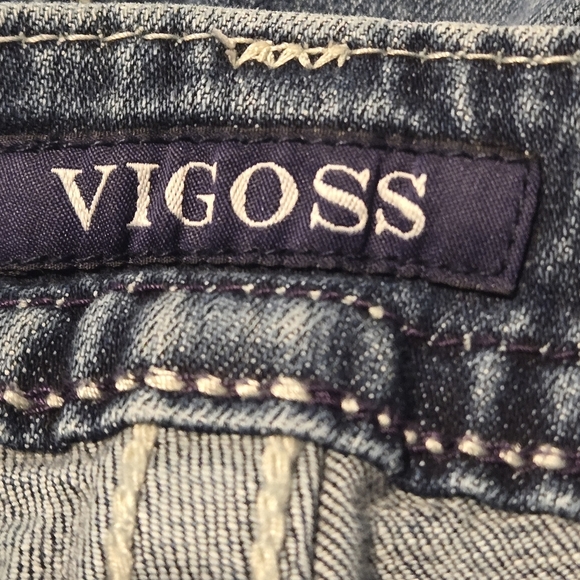 Y2K Vigoss Chelsea Straight Distressed Blue Jeans Women’s 7/8 Rhinestones Bling - Picture 9 of 16